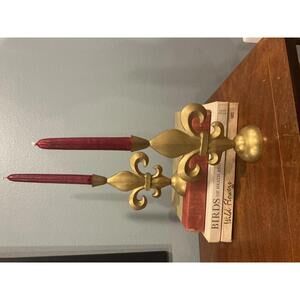 Vintage Set of 2 Gold Metal Fleur-de-Lis Candle Holders